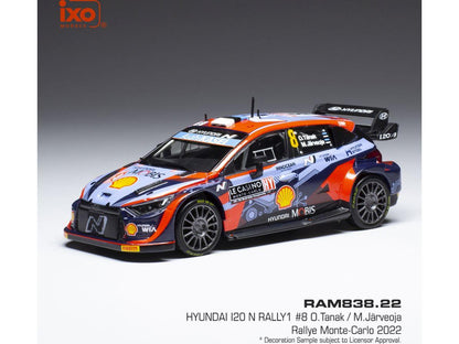 Hyundai i20 N Rally1 #8 WRC Rally Monte Carlo 2022 T.Tanak/M.Jarveoja 1:43 Scale IXO Diecast Model Car-IXO-Diecast Model Centre