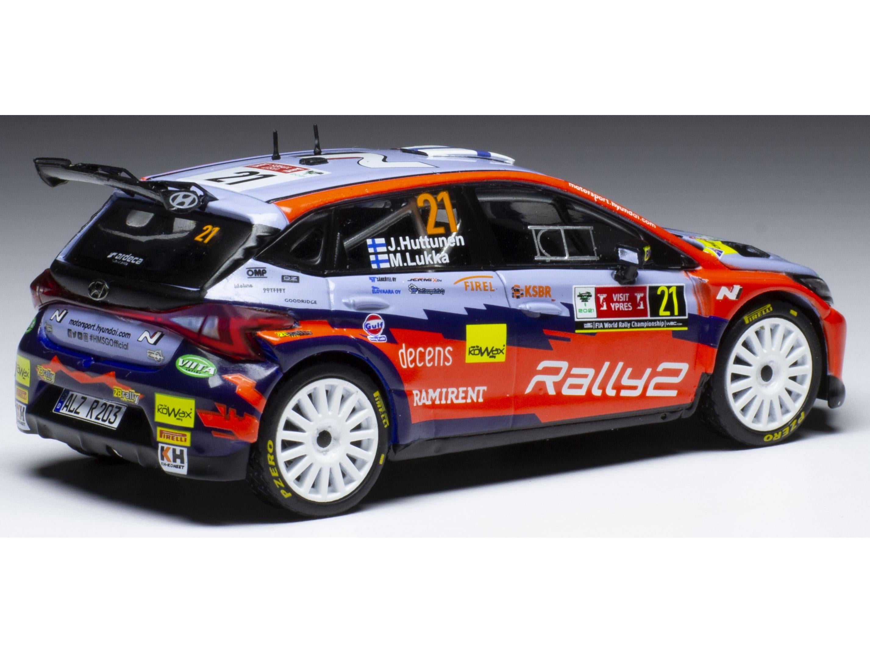 Hyundai i20 N Rally2 #21 Rally Ypres 2021 J.Huttunen/M.Lukka 1:43 Scale IXO Diecast Model Car-IXO-Diecast Model Centre