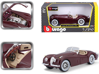 Jaguar XK120 Roadster Red Burgundy 1:24 Scale Diecast Car – Bburago-Bburago-Diecast Model Centre