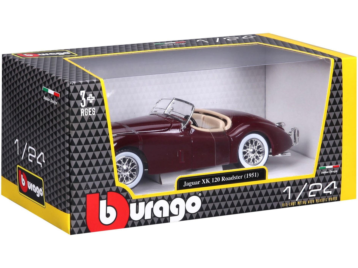 Jaguar XK120 Roadster Red Burgundy 1:24 Scale Diecast Car – Bburago-Bburago-Diecast Model Centre
