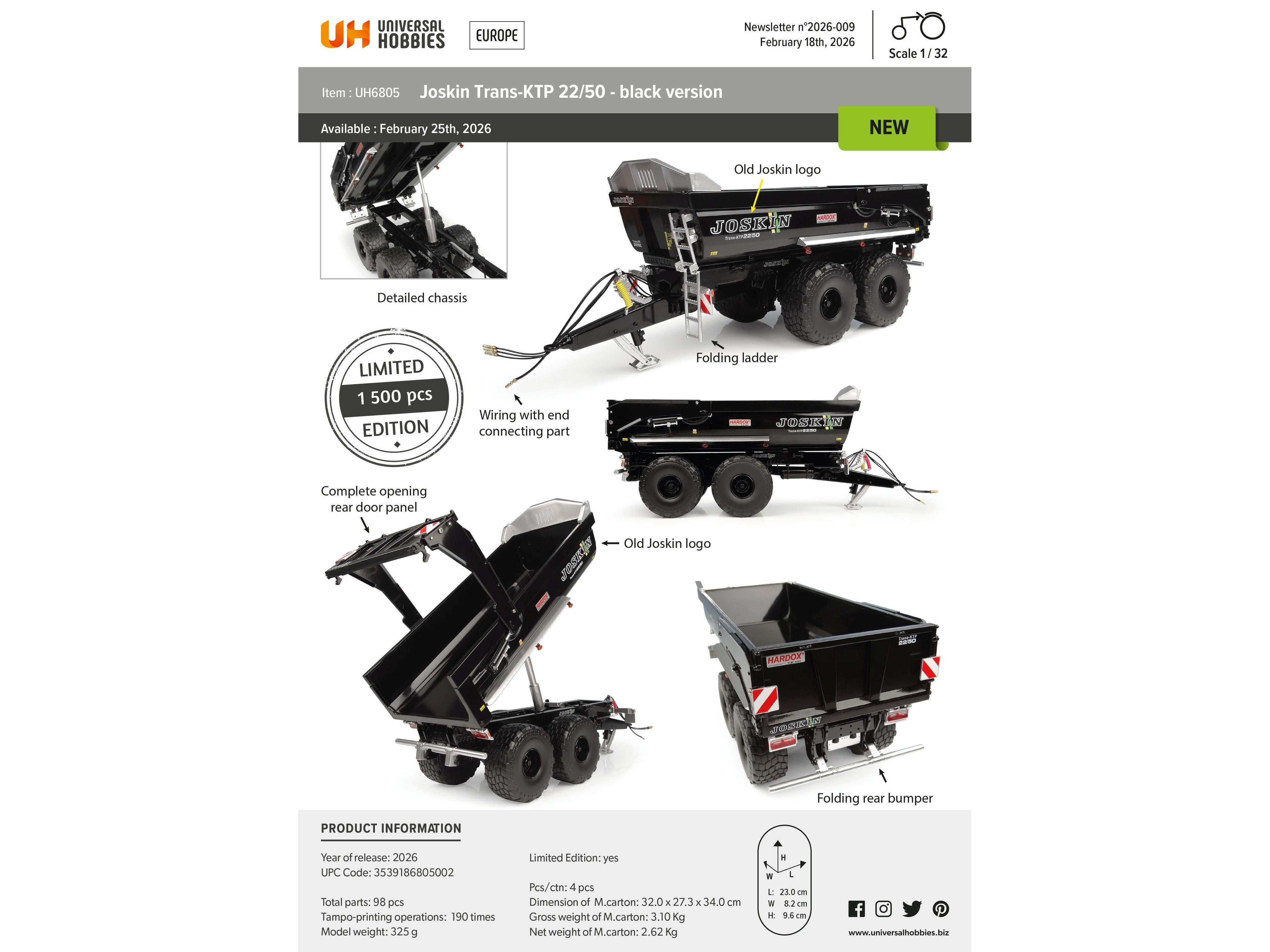 Joskin KTP 22/50 Black 1:32 Scale Universal Hobbies Diecast Model-Universal Hobbies-Diecast Model Centre