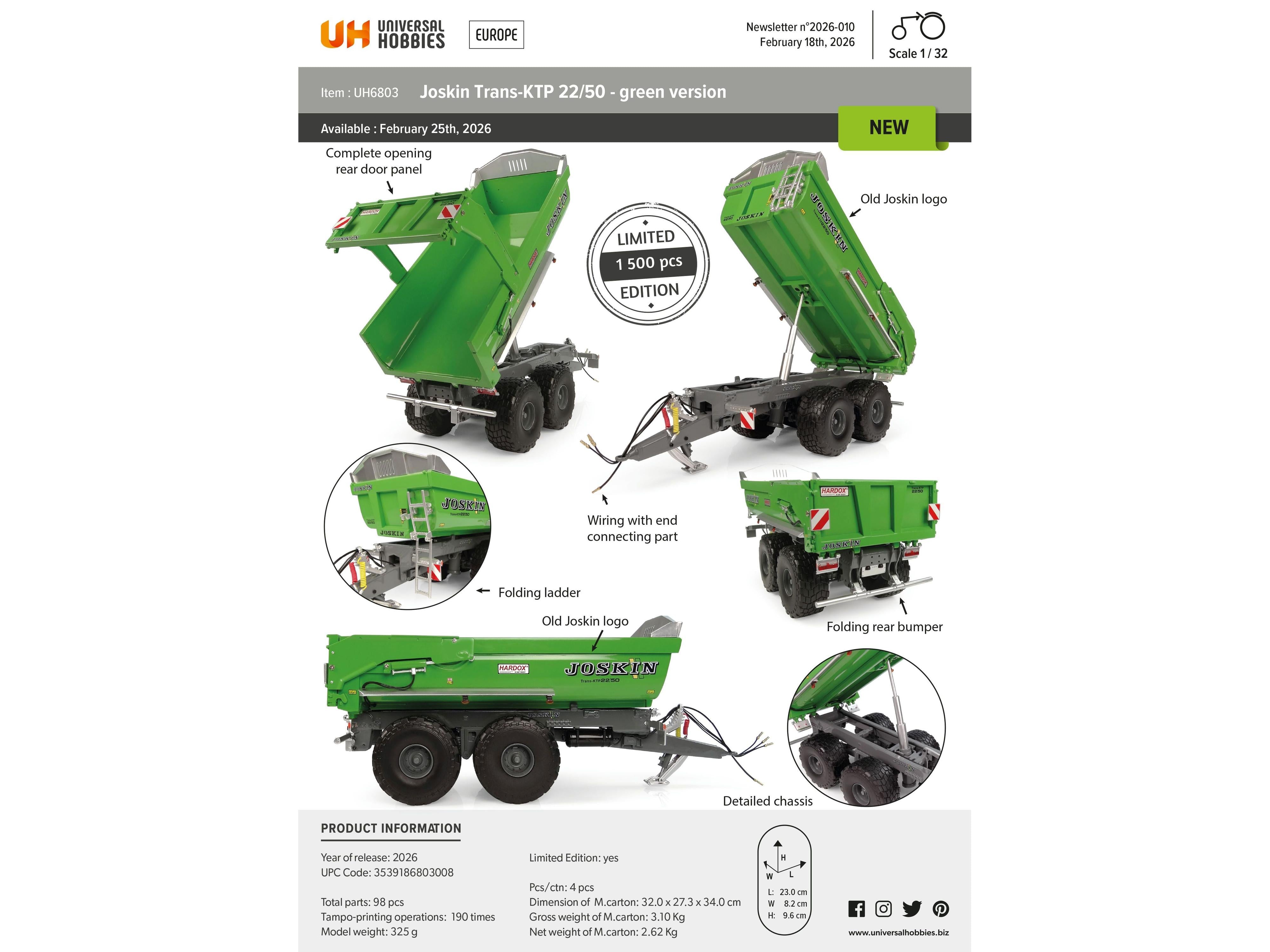 Joskin KTP 22/50 Green 1:32 Scale Universal Hobbies Diecast Model-Universal Hobbies-Diecast Model Centre