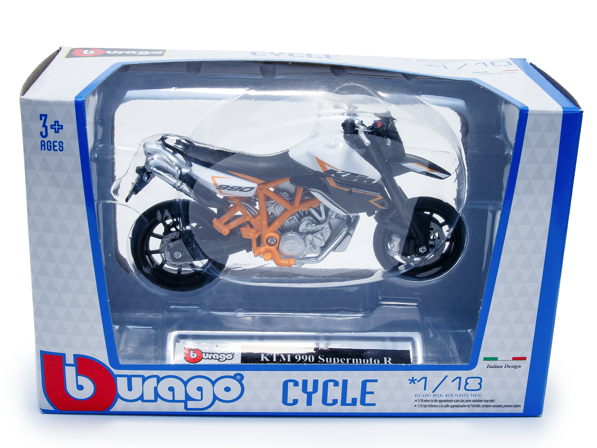 KTM 990 Supermoto R 2011 black/white- 1:18 Scale Motorbike Model (Damaged Box)-Bburago-Diecast Model Centre