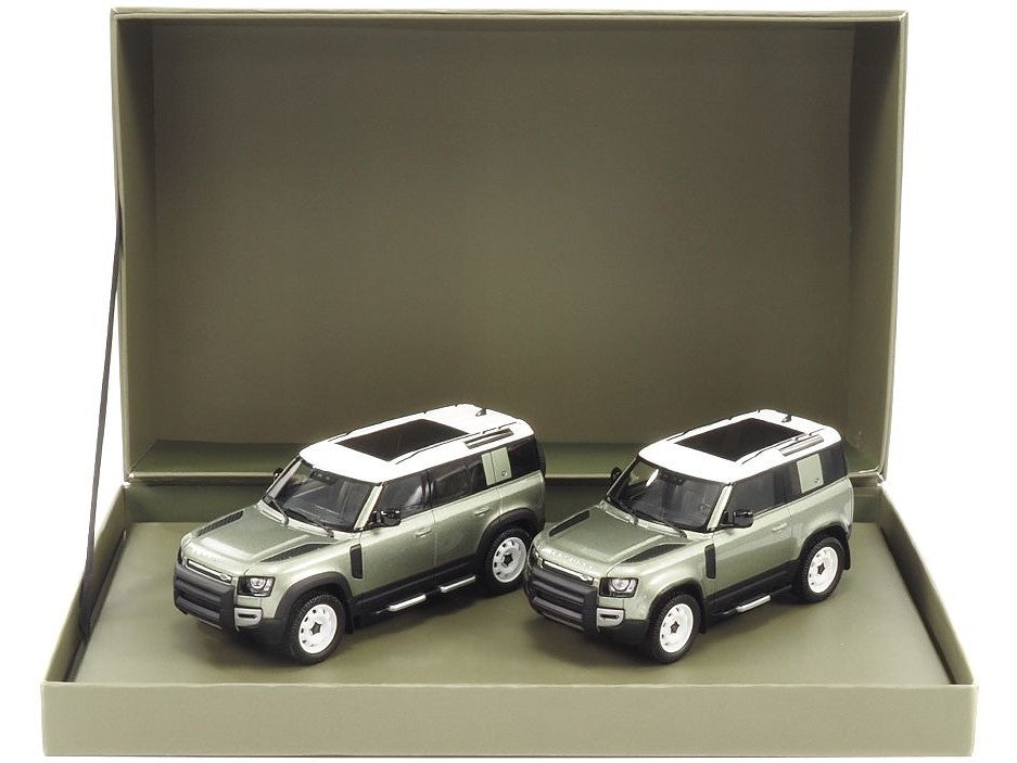 Land Rover 2 Car Set Defender 110 and 90 Pangea Green - 1:43 Scale Diecast Model Cars-Almost Real-Diecast Model Centre