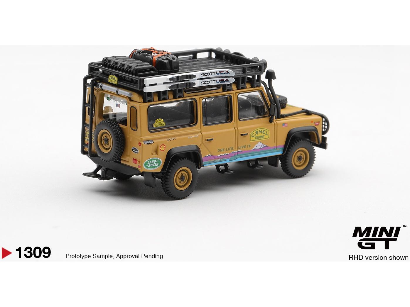 Land Rover Defender 110 1998 Camel Trophy Tierra Del Fuego CT.10 USA (RHD) Blister Packaging 1:64 Scale Diecast Model Car – MINI GT-MINI GT-Diecast Model Centre