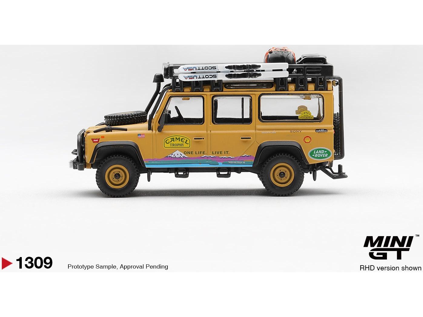 Land Rover Defender 110 1998 Camel Trophy Tierra Del Fuego CT.10 USA (RHD) Blister Packaging 1:64 Scale Diecast Model Car – MINI GT-MINI GT-Diecast Model Centre