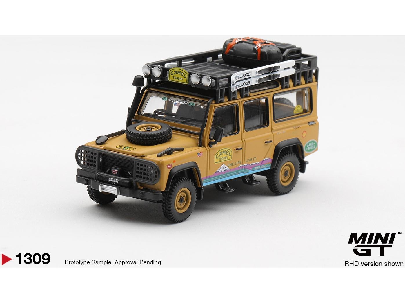 Land Rover Defender 110 1998 Camel Trophy Tierra Del Fuego CT.10 USA (RHD) Blister Packaging 1:64 Scale Diecast Model Car – MINI GT-MINI GT-Diecast Model Centre
