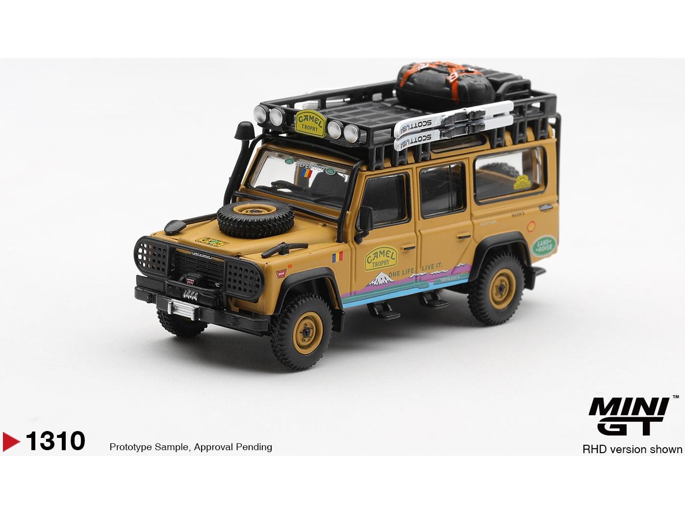 Land Rover Defender 110 1998 Camel Trophy Tierra Del Fuego CT.36 Romania (RHD) Blister Packaging 1:64 Scale Diecast Model Car – MINI GT-MINI GT-Diecast Model Centre