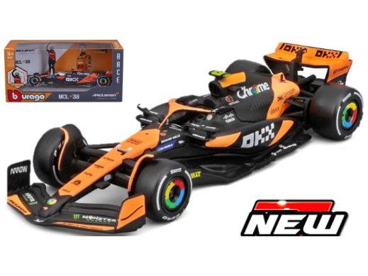 McLaren F1 Team MCL38 #4 F1 2024 Lando Norris - 1:24 Scale Model Car (w/driver standing)-Bburago-Diecast Model Centre