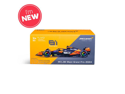 McLaren F1 Team MCL38 #81 F1 Miami GP 2024 Oscar Piastri 1:43 Scale Bburago Diecast Model (w/helmet)-Bburago-Diecast Model Centre