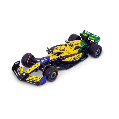 McLaren F1 Team MCL38 Senna Livery #4 F1 Monaco GP 2024 Lando Norris 1:43 Scale Bburago Model Car (w/helmet)