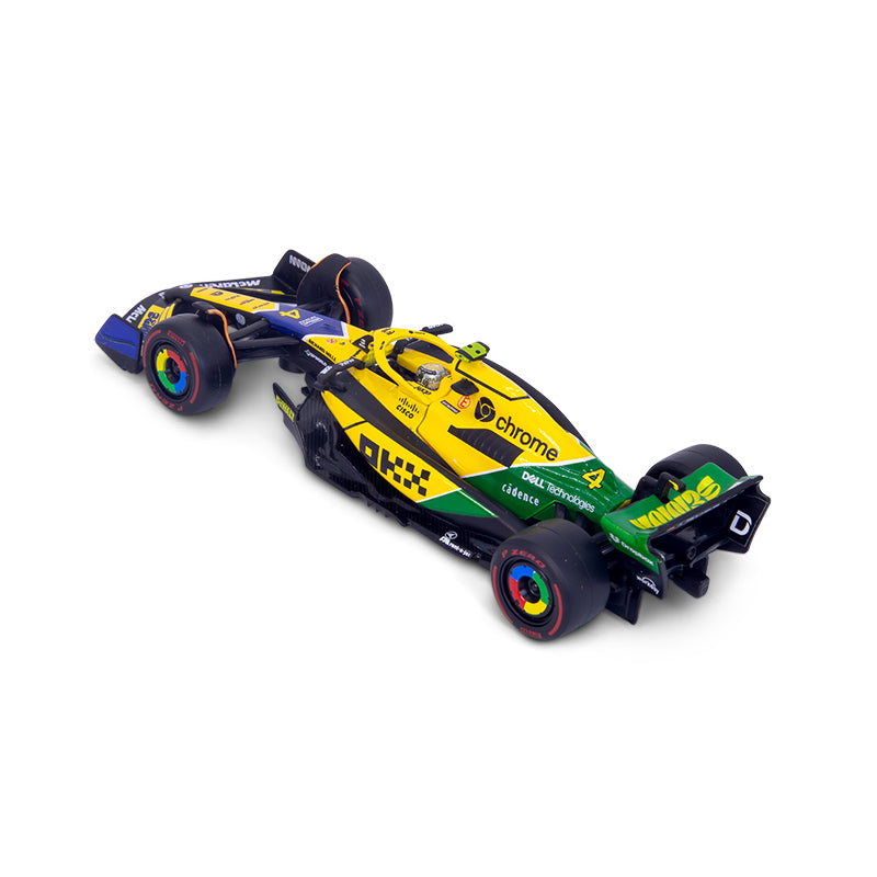 McLaren F1 Team MCL38 Senna Livery #4 F1 Monaco GP 2024 Lando Norris 1:43 Scale Bburago Model Car (w/helmet)