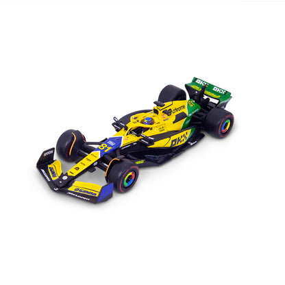 McLaren F1 Team MCL38 Senna Livery #81 F1 Monaco GP 2024 Oscar Piastri 1:43 Scale Bburago Model Car (w/helmet)