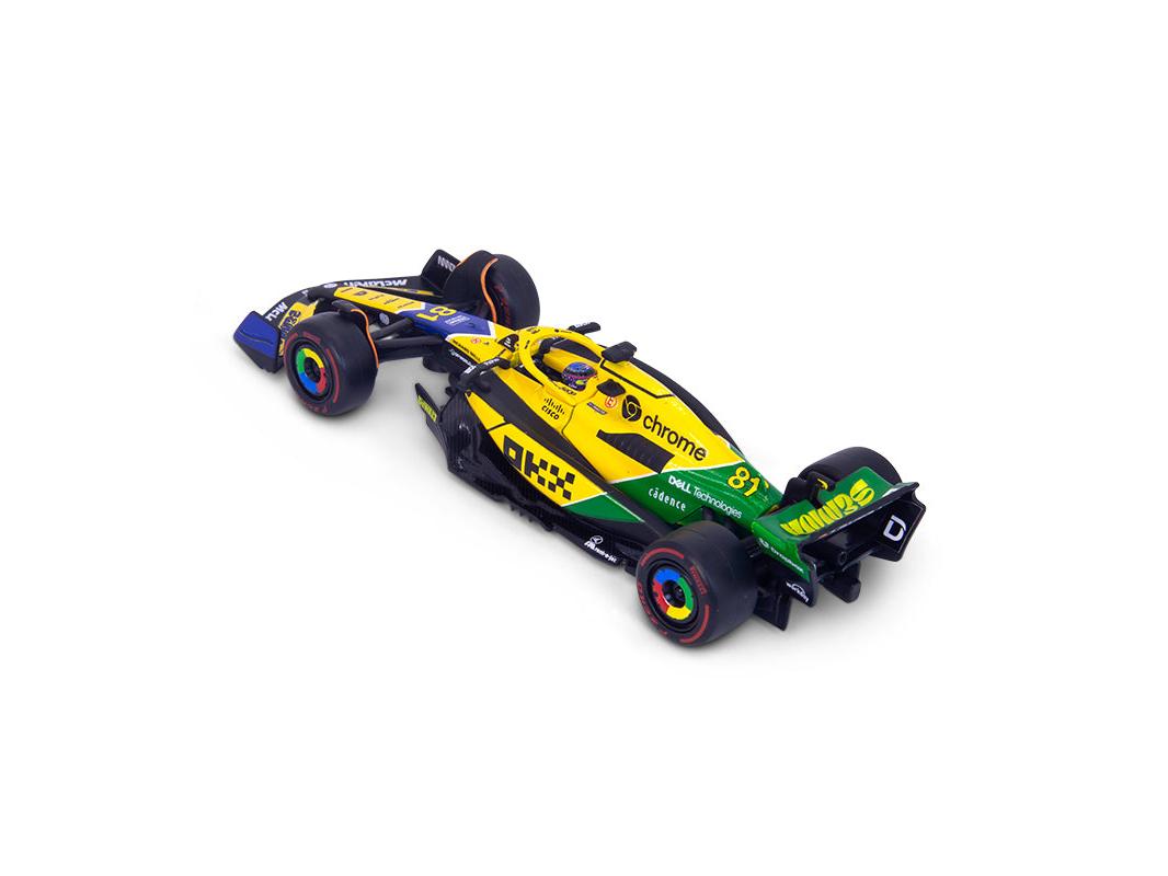 McLaren F1 Team MCL38 Senna Livery #81 F1 Monaco GP 2024 Oscar Piastri 1:43 Scale Bburago Model Car (w/helmet)