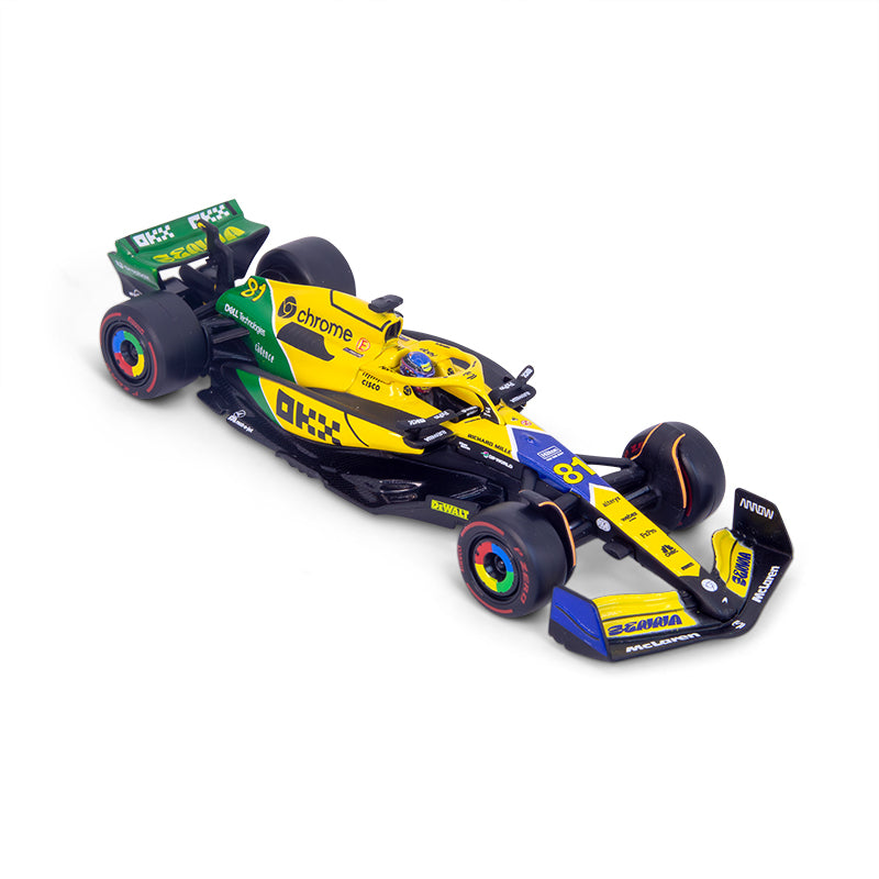 McLaren F1 Team MCL38 Senna Livery #81 F1 Monaco GP 2024 Oscar Piastri 1:43 Scale Bburago Model Car (w/helmet)