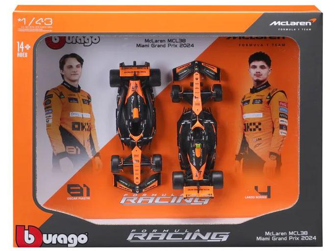 McLaren MCL38 #4 Lando Norris + #81 Oscar Piastri F1 2024 1:43 Scale Bburago Diecast Model 2 Car Set-Bburago-Diecast Model Centre