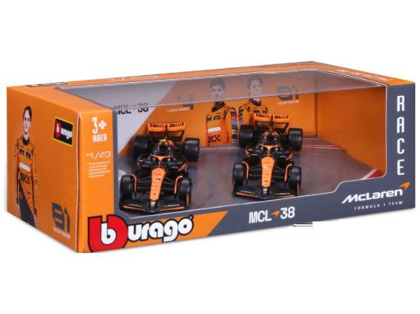 McLaren MCL38 F1 2024 #4 Lando Norris and #81 Oscar Piastri 1:43 Scale Bburago Diecast Model 2 Car Set-Bburago-Diecast Model Centre