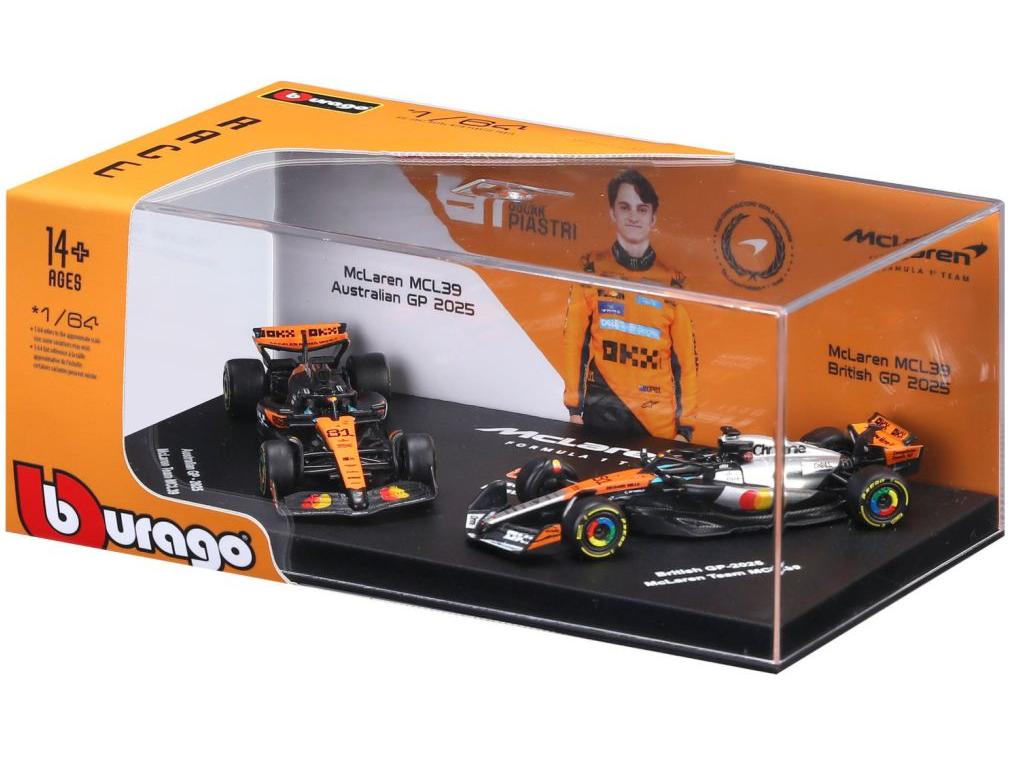 McLaren MCL39 F1 2025 #81 Oscar Piastri Australian GP + #4 Lando Norris British GP 2 Car Set 1:64 Scale Bburago Diecast Model Cars-Bburago-Diecast Model Centre