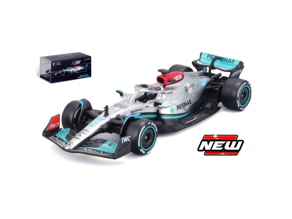 Mercedes-AMG F1 W13 E Performance #63 F1 2022 Russell - 1:43 Scale Diecast Model Car (Helmet)-Bburago-Diecast Model Centre