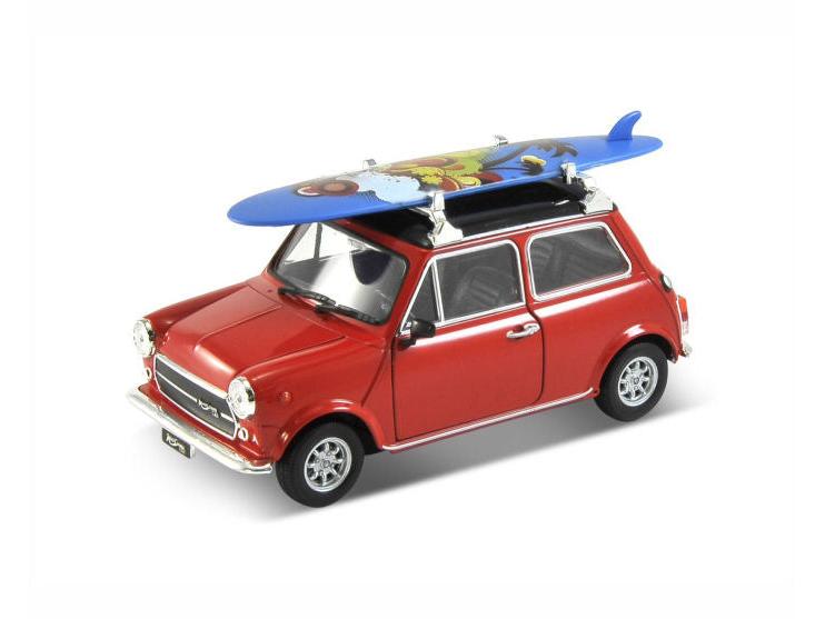 Mini Cooper 1300 c/w Surfboard Red 1:24 Scale Welly Diecast Model-Welly-Diecast Model Centre