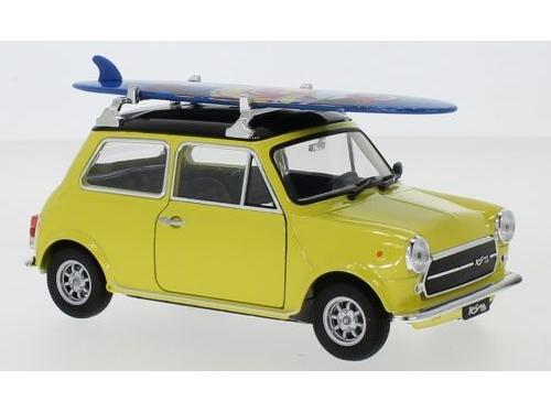 Mini Cooper 1300 c/w Surfboard Yellow 1:24 Scale Welly Diecast Model-Welly-Diecast Model Centre