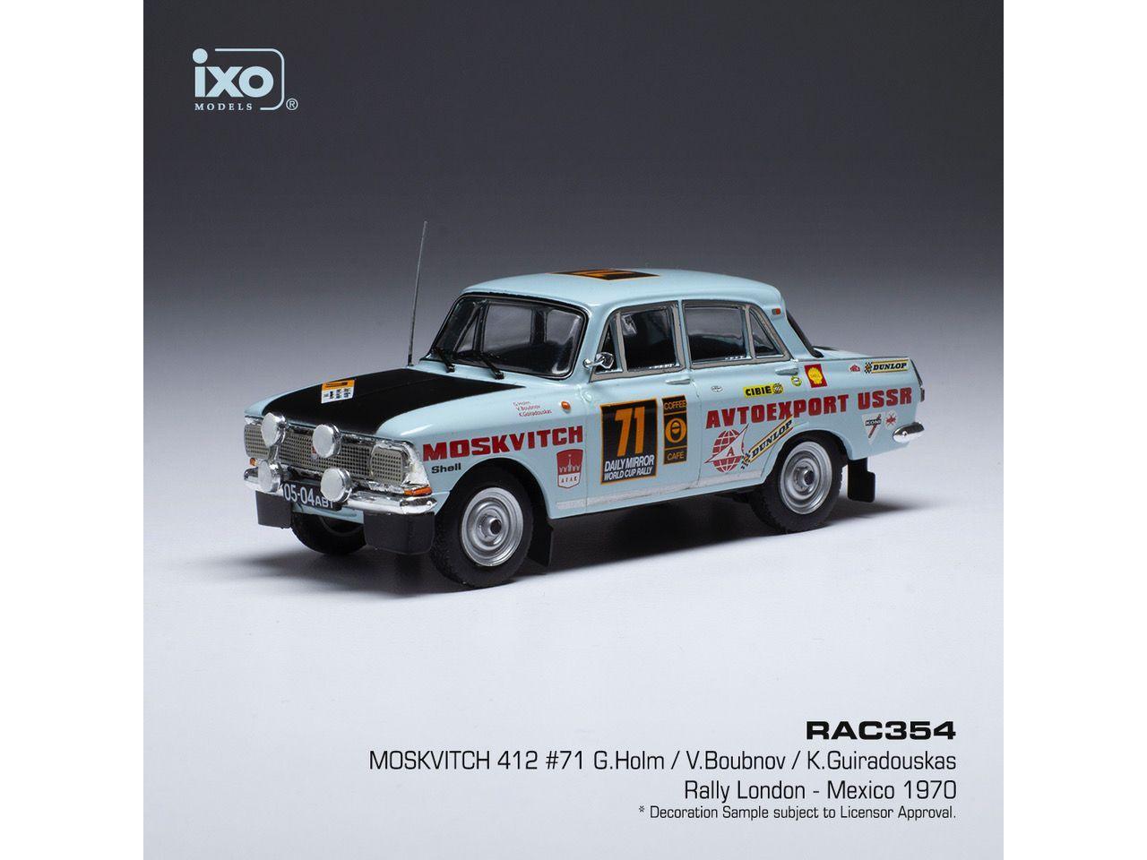 Moskwitsch 412 #71 Rally London/Mexico 1970 G.Holm/V.Boubnov/K.Guiradouskas 1:43 Scale IXO Diecast Model Car-IXO-Diecast Model Centre