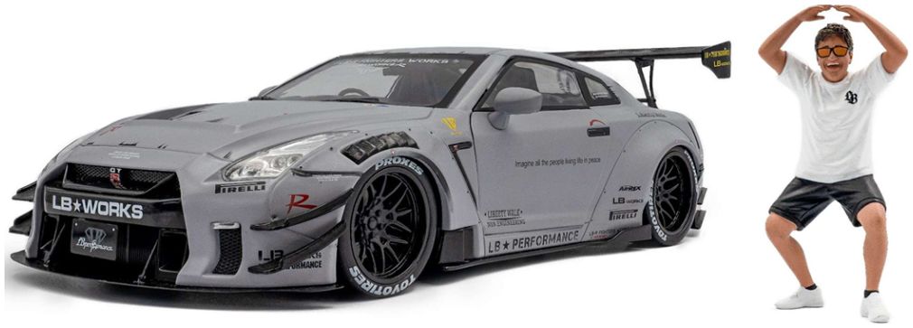 Nissan GT-R (R35) w/Liberty Walk Body Kit Type 2.0 2024 Grey 1:18 Scale Solido Diecast Model and Figure-Solido-Diecast Model Centre