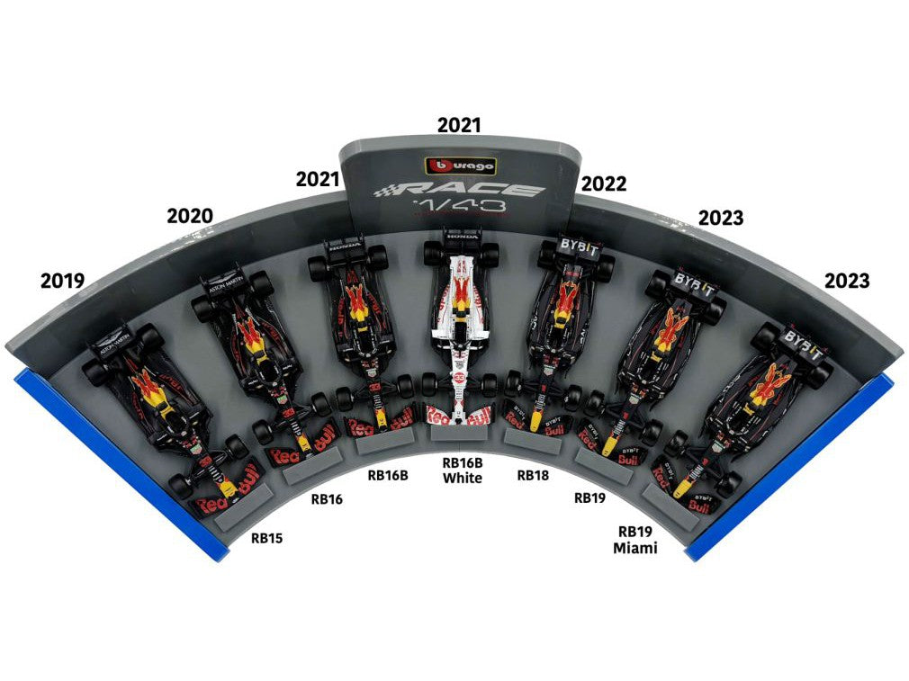 Oracle Red Bull Racing RB19/RB19 Miami/RB18/RB16B/RB16B Turkey/RB15 Max Verstappen - 1:43 Scale Diecast Model 7 Car Set-Bburago-Diecast Model Centre