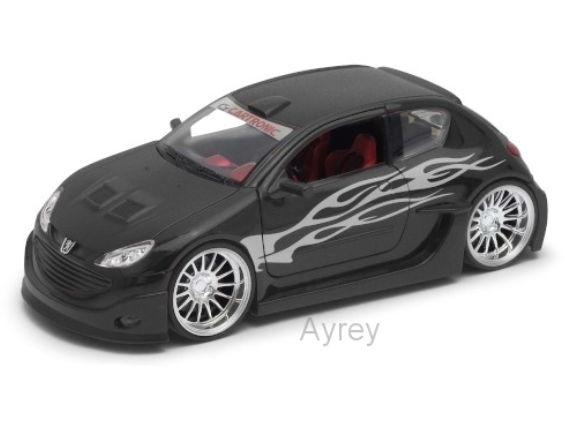 Peugeot 206 Matt Black LoweRed 1:24 Scale Welly Diecast Model-Welly-Diecast Model Centre