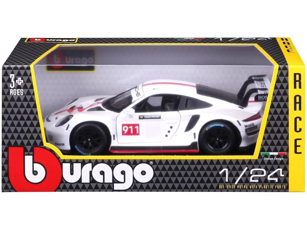 Porsche 911 RSR GT White/Grey/Red #911 1:24 Scale Diecast Model Car – Bburago-Bburago-Diecast Model Centre