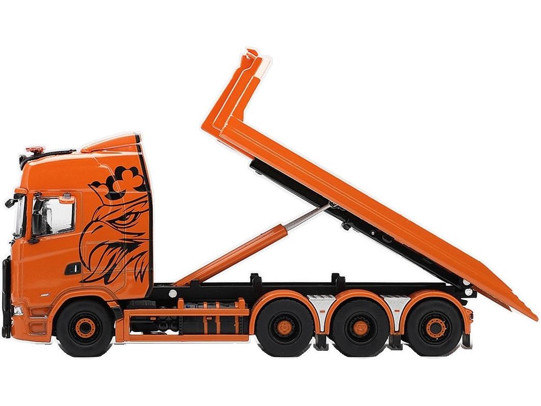 Scania 770S B8X4NA Hooklift Flatbed Orange (LHD) 1:64 Scale Diecast Truck – MINI GT-MINI GT-Diecast Model Centre