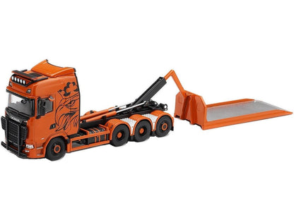 Scania 770S B8X4NA Hooklift Flatbed Orange (LHD) 1:64 Scale Diecast Truck – MINI GT-MINI GT-Diecast Model Centre