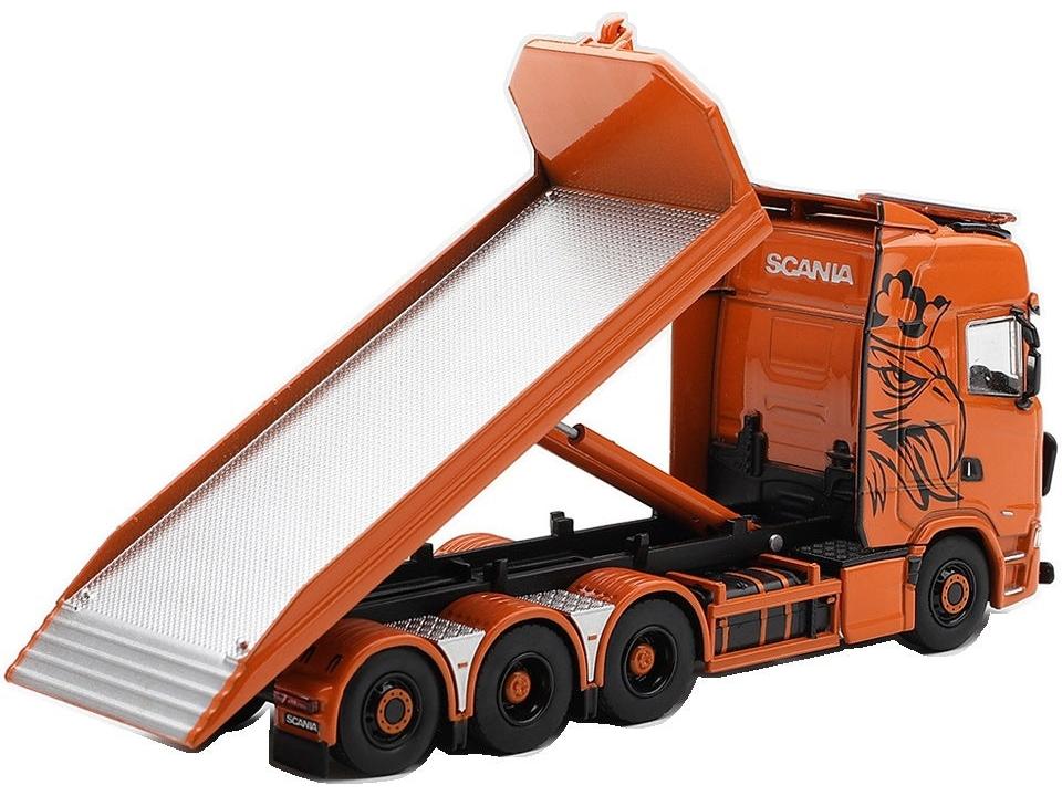 Scania 770S B8X4NA Hooklift Flatbed Orange (RHD) 1:64 Scale Diecast Truck – MINI GT-MINI GT-Diecast Model Centre