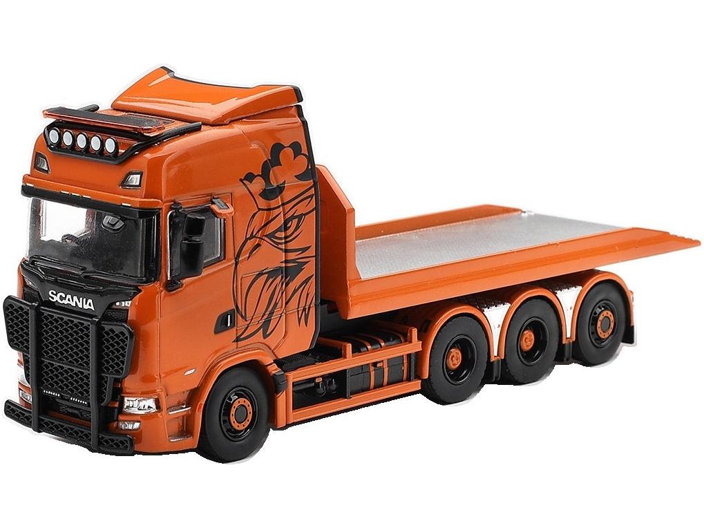 Scania 770S B8X4NA Hooklift Flatbed Orange (RHD) 1:64 Scale Diecast Truck – MINI GT-MINI GT-Diecast Model Centre
