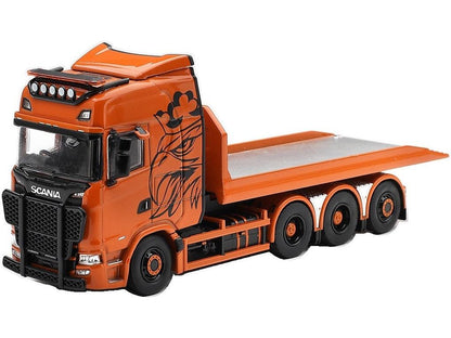 Scania 770S B8X4NA Hooklift Flatbed Orange (RHD) 1:64 Scale Diecast Truck – MINI GT-MINI GT-Diecast Model Centre