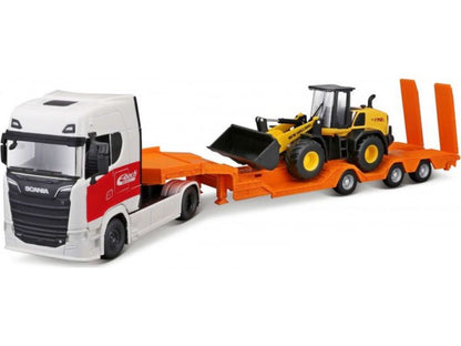 Scania S730 Highline Cab w/Lowloader and Front Loader 1:43 Scale Toy Truck