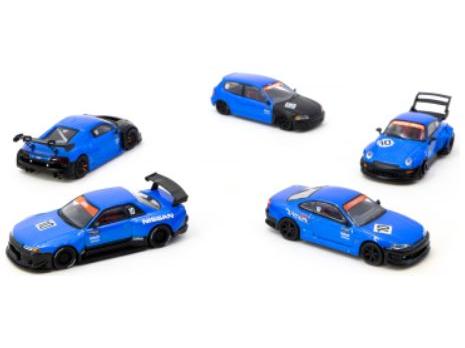 Set 5 Model Cars + Trading Cards Combo Set (Tarmac Works 10th Anniversary) Blue/Black 1:64 Scale Tarmac Works Diecast Model Cars-Tarmac Works-Diecast Model Centre