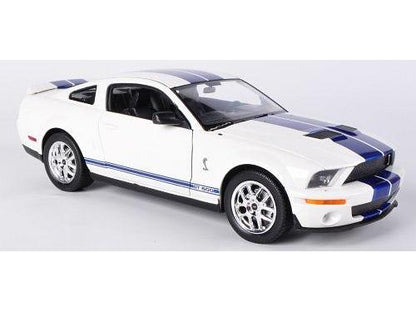 Shelby Cobra GT500 2007 White (Blue Stripe) 1:24 Scale Welly Diecast Model-Welly-Diecast Model Centre