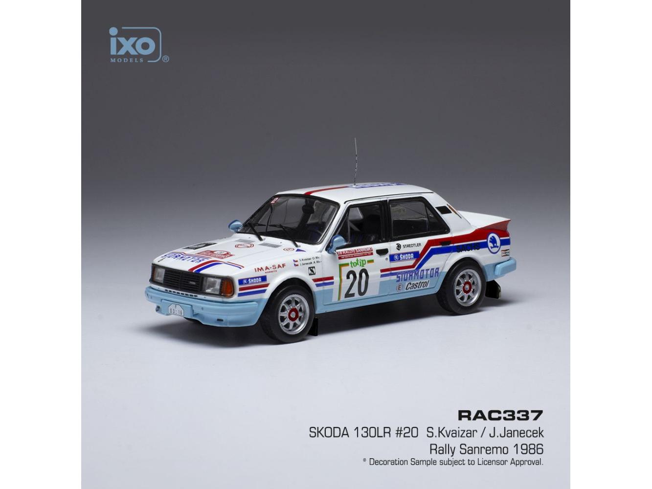 Skoda 130 LR #20 Rallye Sanremo 1986 S.Kvaizar/J.Janecek 1:43 Scale IXO Diecast Model Car-IXO-Diecast Model Centre