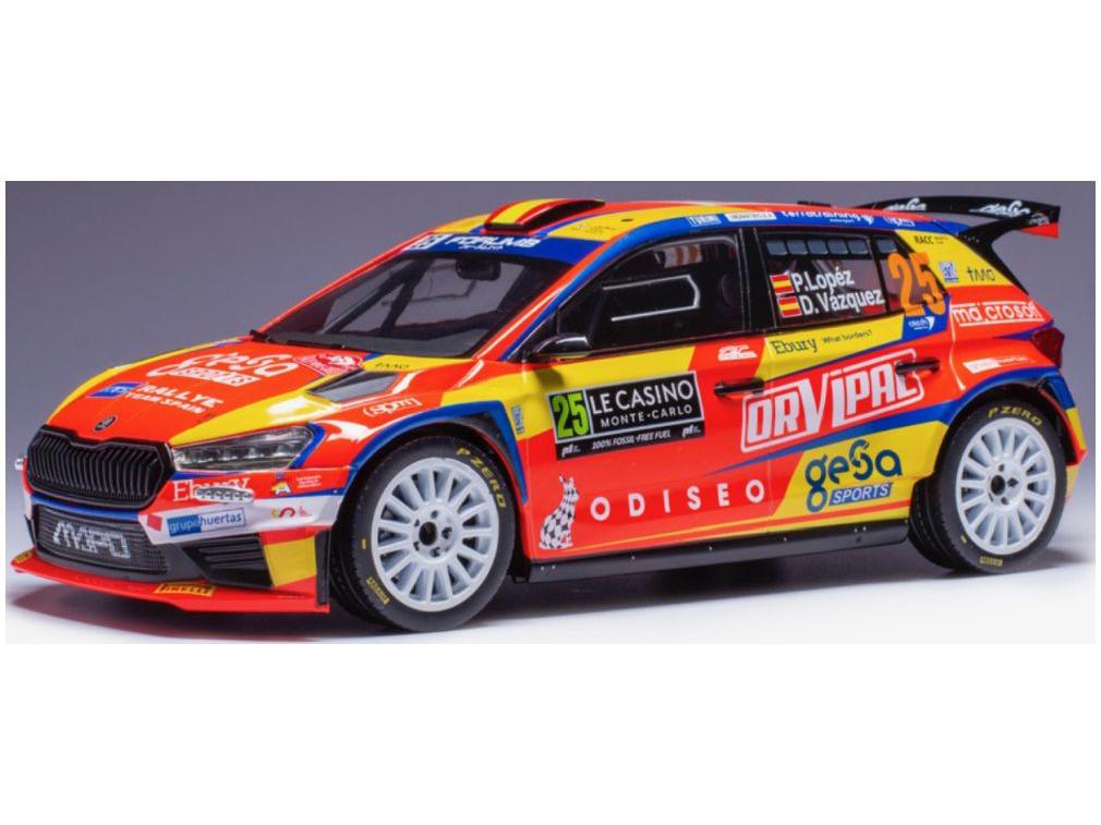 Skoda Fabia Rally2 #25 P.Lopez/D.L.Vasquez WRC Rally Monte Carlo 1:18 Scale Diecast Model-IXO-Diecast Model Centre