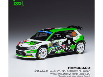 Skoda Fabia Rally2 EVO #20 WRC Rally Monte Carlo 2022 A.Mikkelsen/E.Torstein 1:43 Scale IXO Diecast Model Car-IXO-Diecast Model Centre