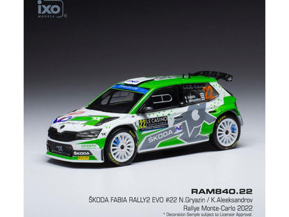 Skoda Fabia Rally2 EVO #22 WRC Rally Monte Carlo 2022 N.Gryazin/K.Aleksandrov 1:43 Scale IXO Diecast Model Car-IXO-Diecast Model Centre