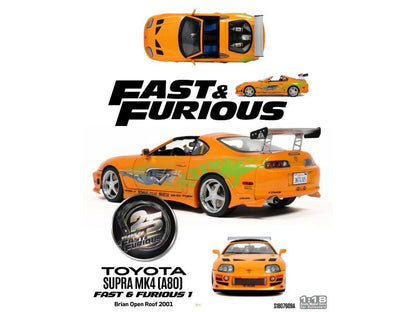 Toyota Supra Mk4 (A80) Fast and Furious 1 Brian Open Roof 2001 1:18 Scale Solido Diecast Model Cars-Solido-Diecast Model Centre