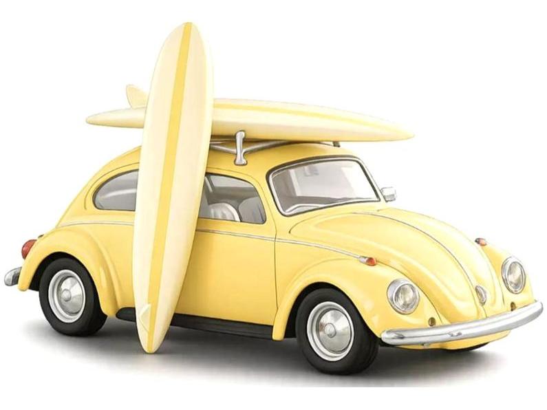 Volkswagen Beetle 1303 w/Surfboards 1973 Pastel Yellow 1:43 Scale Norev Diecast Model Car-Norev-Diecast Model Centre