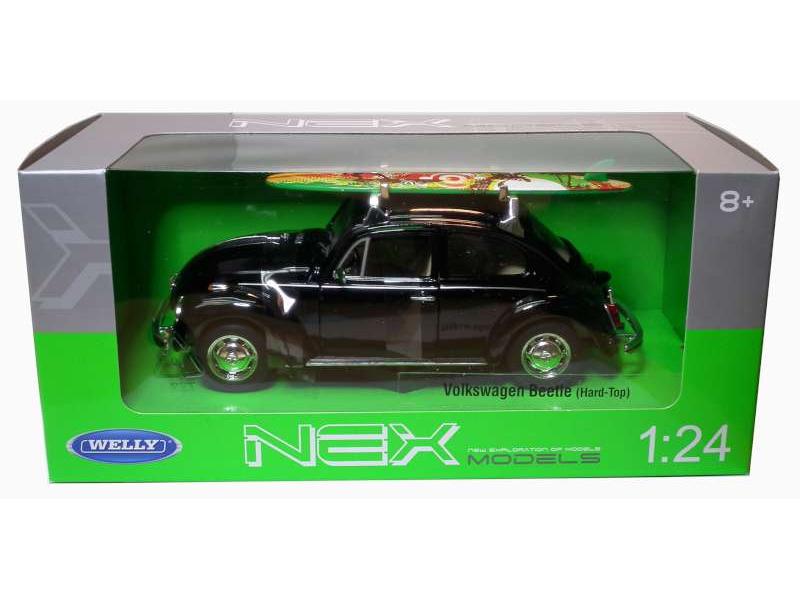 Volkswagen Beetle C/W Surf Board Black 1:24 Scale Welly Diecast Model-Welly-Diecast Model Centre