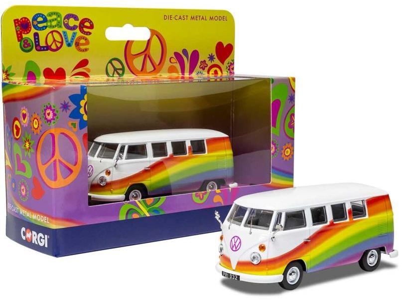 Volkswagen Campervan 'Peace Love and Rainbows' 1:43 Scale Corgi Diecast Model-Corgi-Diecast Model Centre