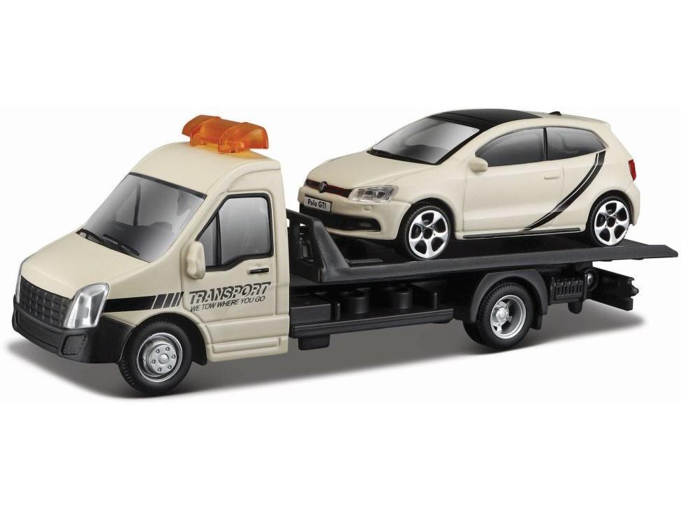 Volkswagen Polo GTi Mk5 + Flatbed Transporter 1:43 Scale Bburago Diecast Model Truck-Bburago-Diecast Model Centre