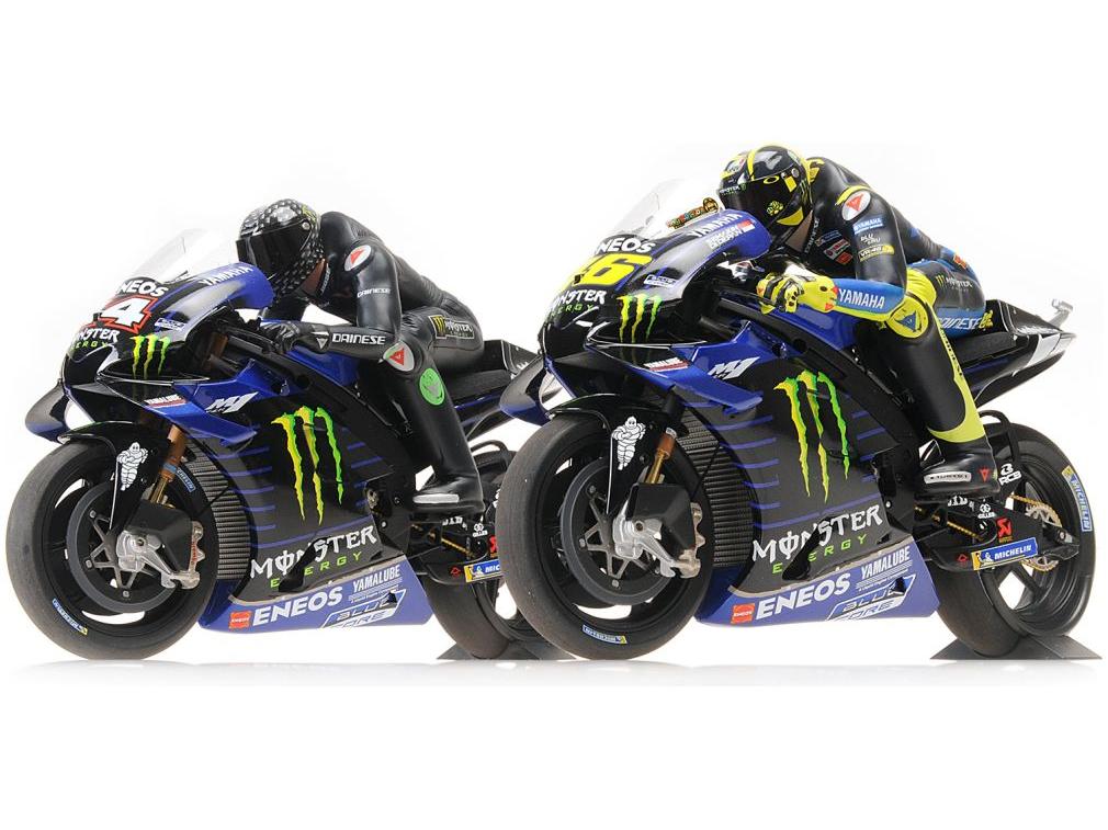 Yamaha YZR-M1 Valencia Test 2019 Hamilton/Rossi - Set 2 Bikes 1:12 Scale Minichamps Diecast Model-Minichamps-Diecast Model Centre