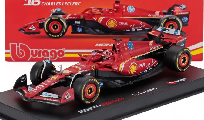 Ferrari SF-24 #16 Winner F1 Monaco GP 2024 Charles Leclerc 1:43 Scale Bburago Diecast Model Car (w/Driver)