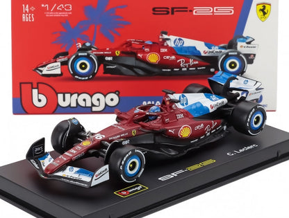 Ferrari SF-25 F1 Miami GP 2025 #16 Charles Leclerc w/Driver + Case 1:43 Scale Diecast Model Car – Bburago